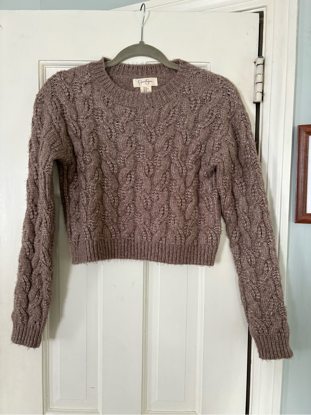 Jessica Simpson Taupe Cable Knit Crewneck Sweater
